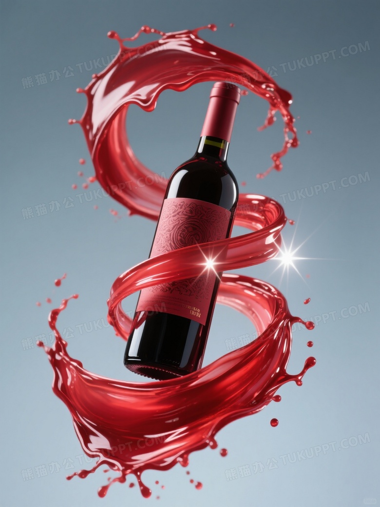 红酒广告视觉红酒瓶在空中被流动酒红色色液体旋转缠绕
