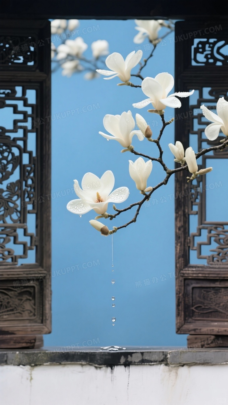 玉兰映窗春意水墨此组摄影作品