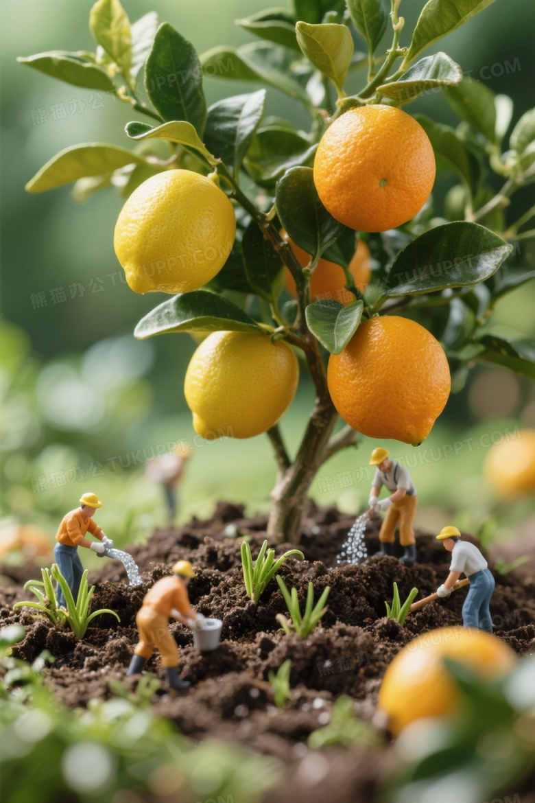 微观世界微距摄影桔子树上结了几个柠檬