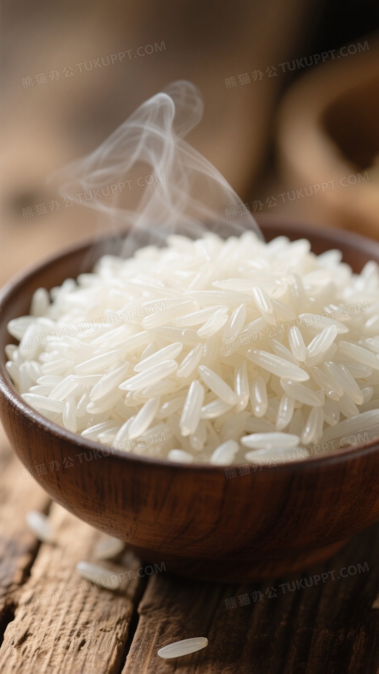 超高清微距摄影聚焦一碗刚蒸熟的贵州长粒香大米