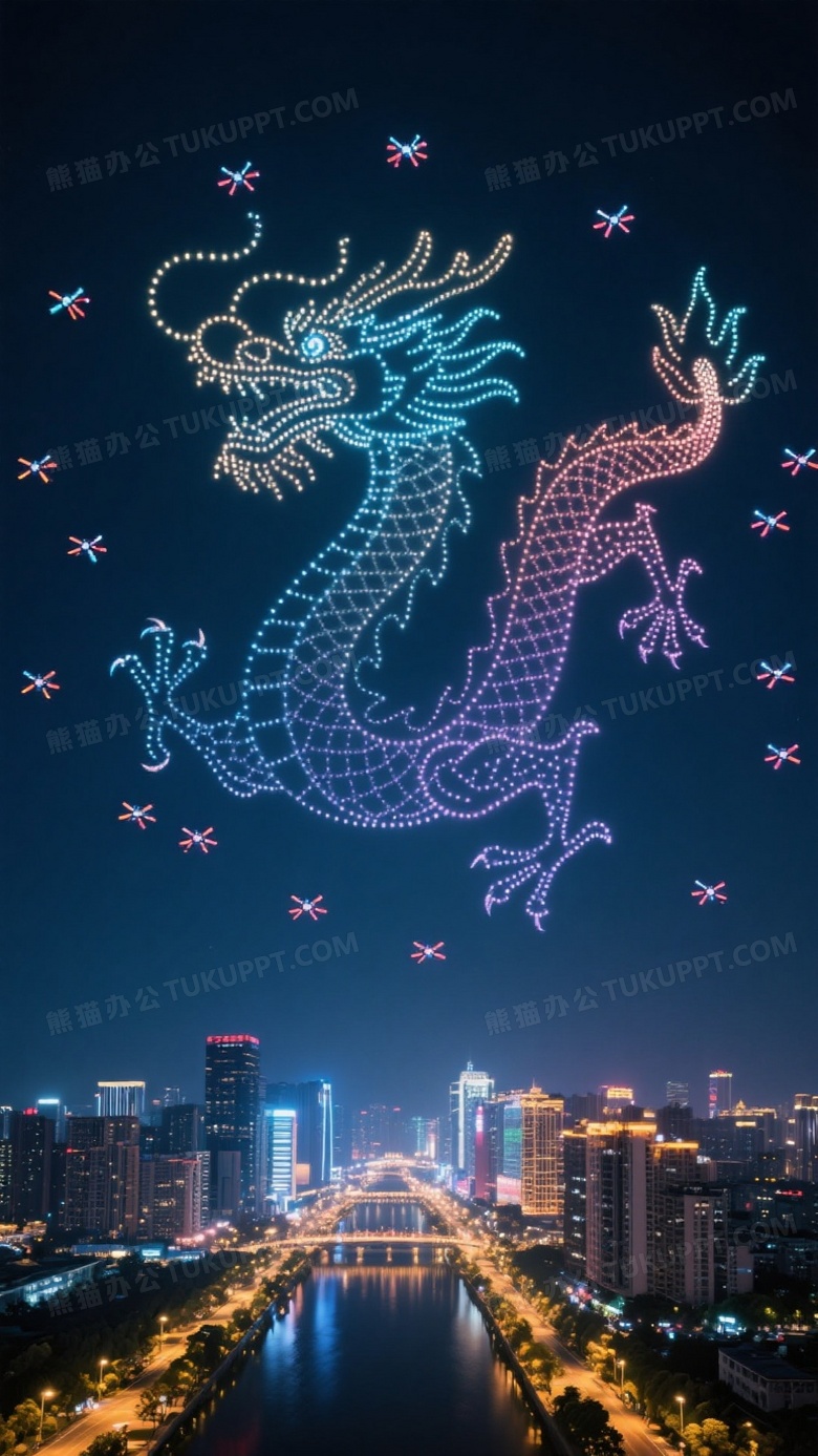 纪实摄影万架无人机炫酷灯光渲染