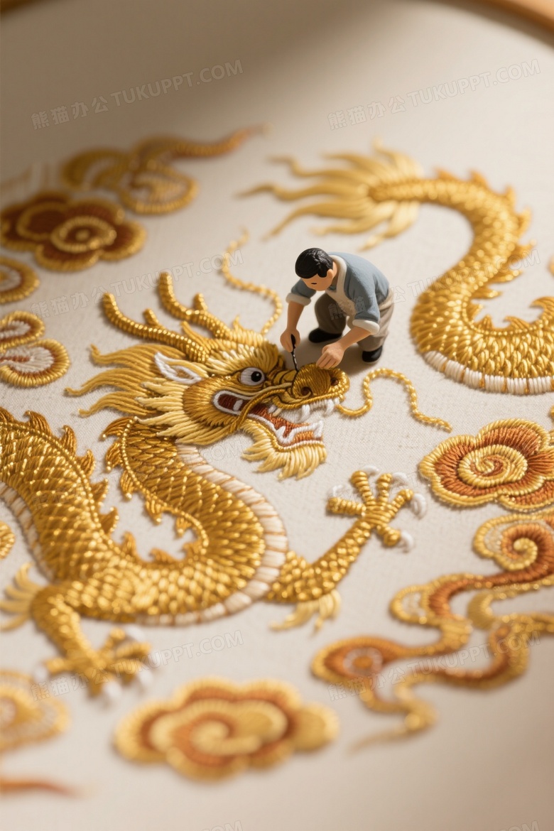 微缩摄影以苏绣的手法呈现中国龙的图案