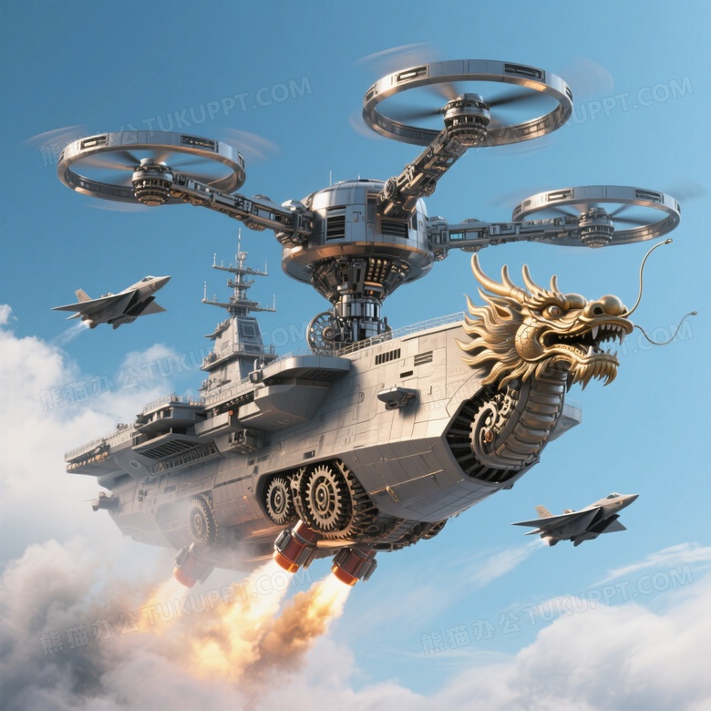 巨大的航空母舰四个高速旋翼