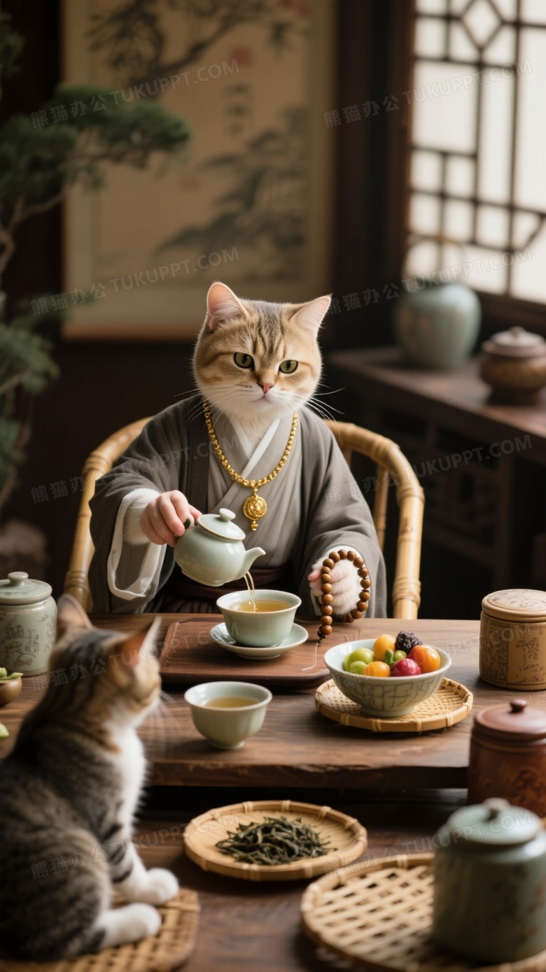 茶道风格小猫咪穿着茶道服