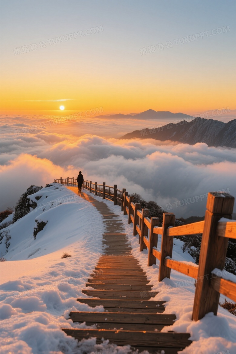 峨眉山顶上的积雪覆盖的台阶