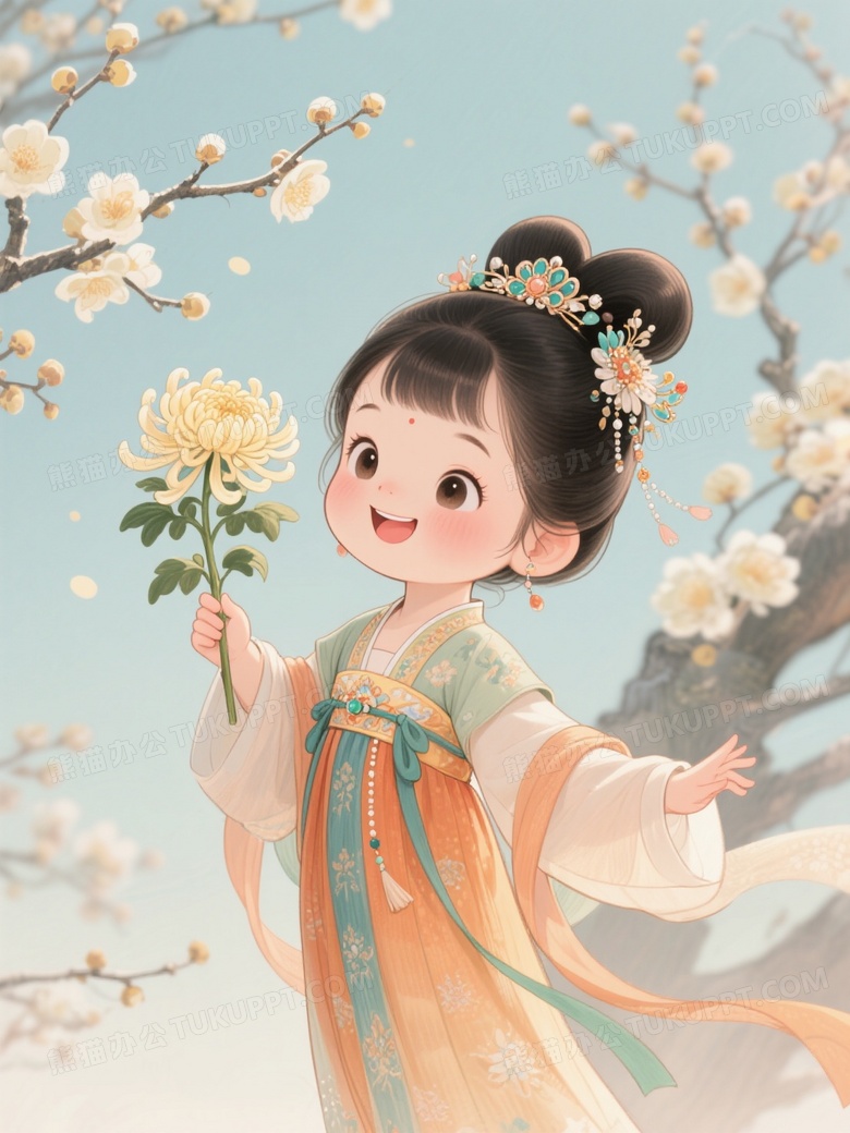 古代可爱动漫二次元彩铅插画