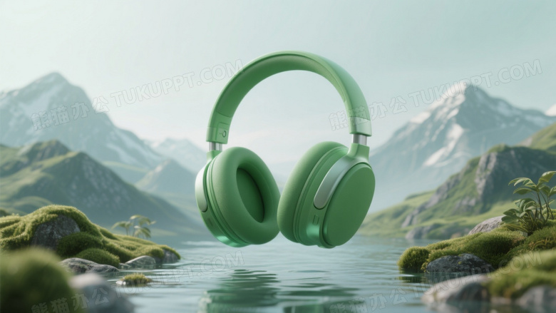 一个绿色设计的耳罩式耳机