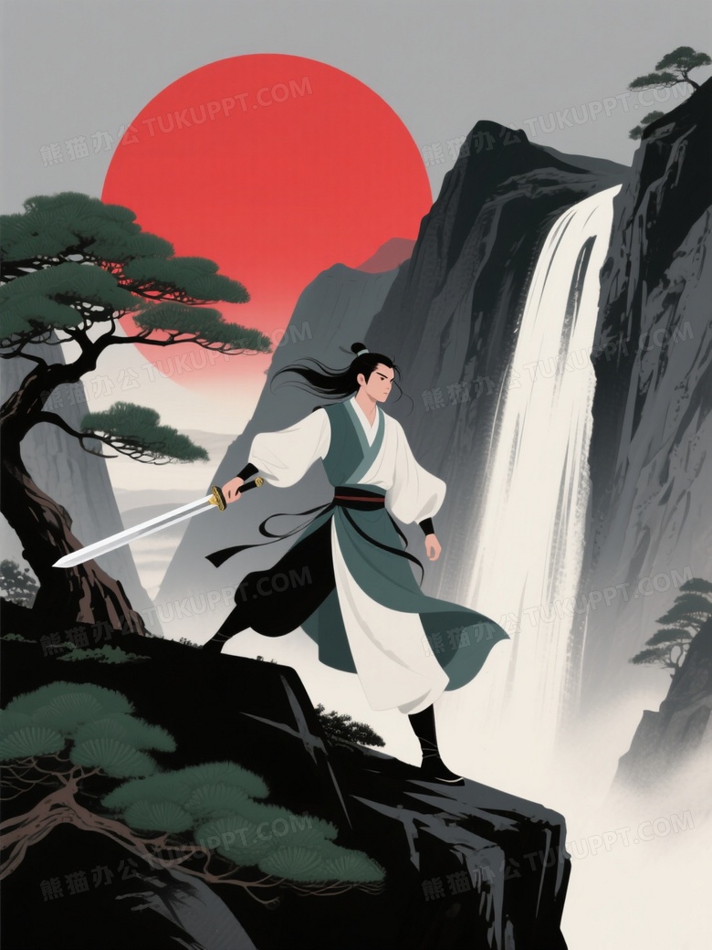 高山峭壁飞流千尺青松斜衣