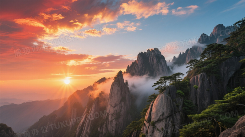 写实摄影日出时分太阳发出耀眼的光芒