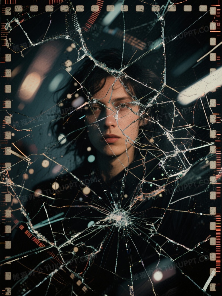 生成具有故障艺术风格的暗黑混乱人像摄影场景