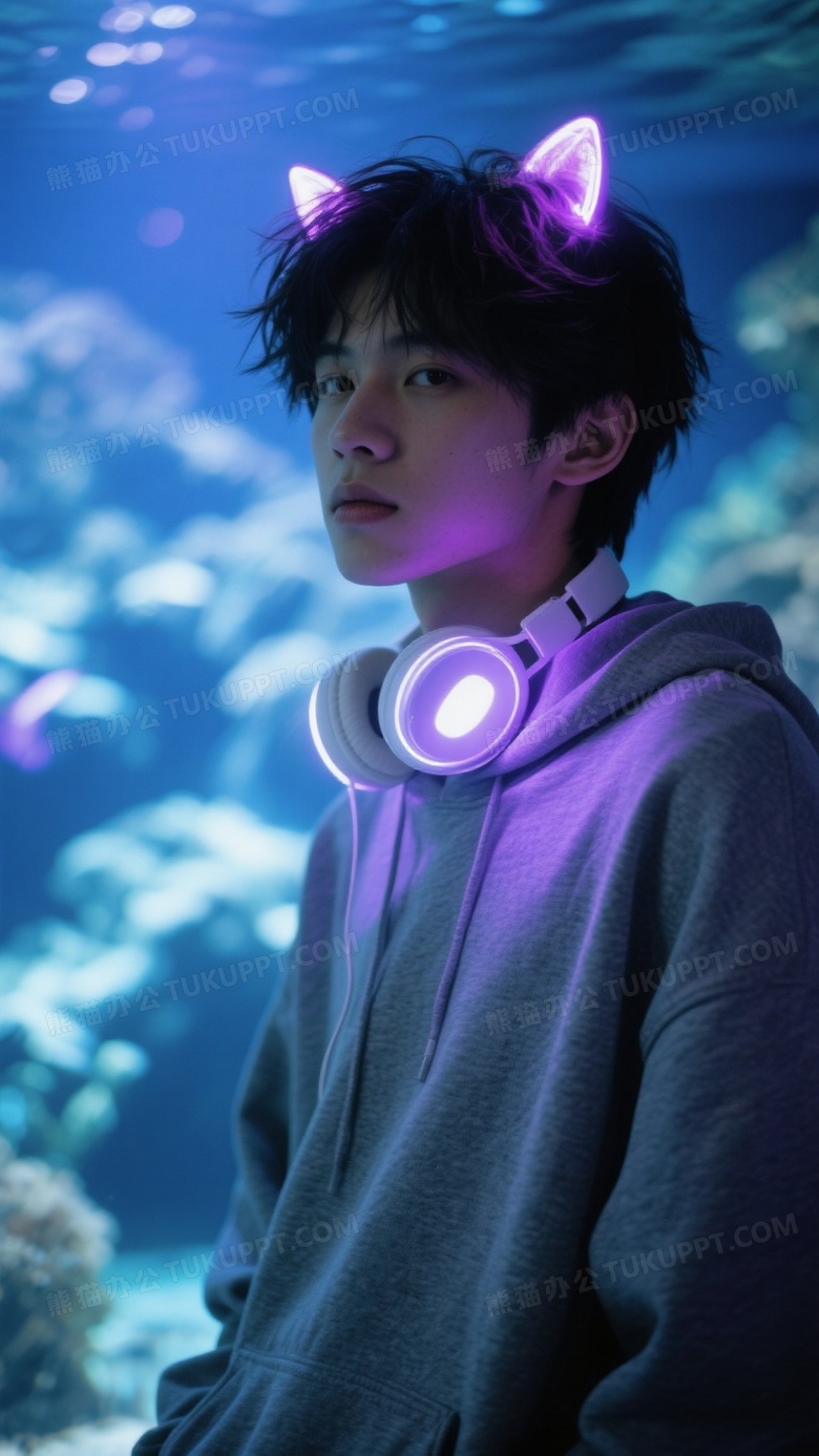 猫耳少年海洋馆优美的姿势