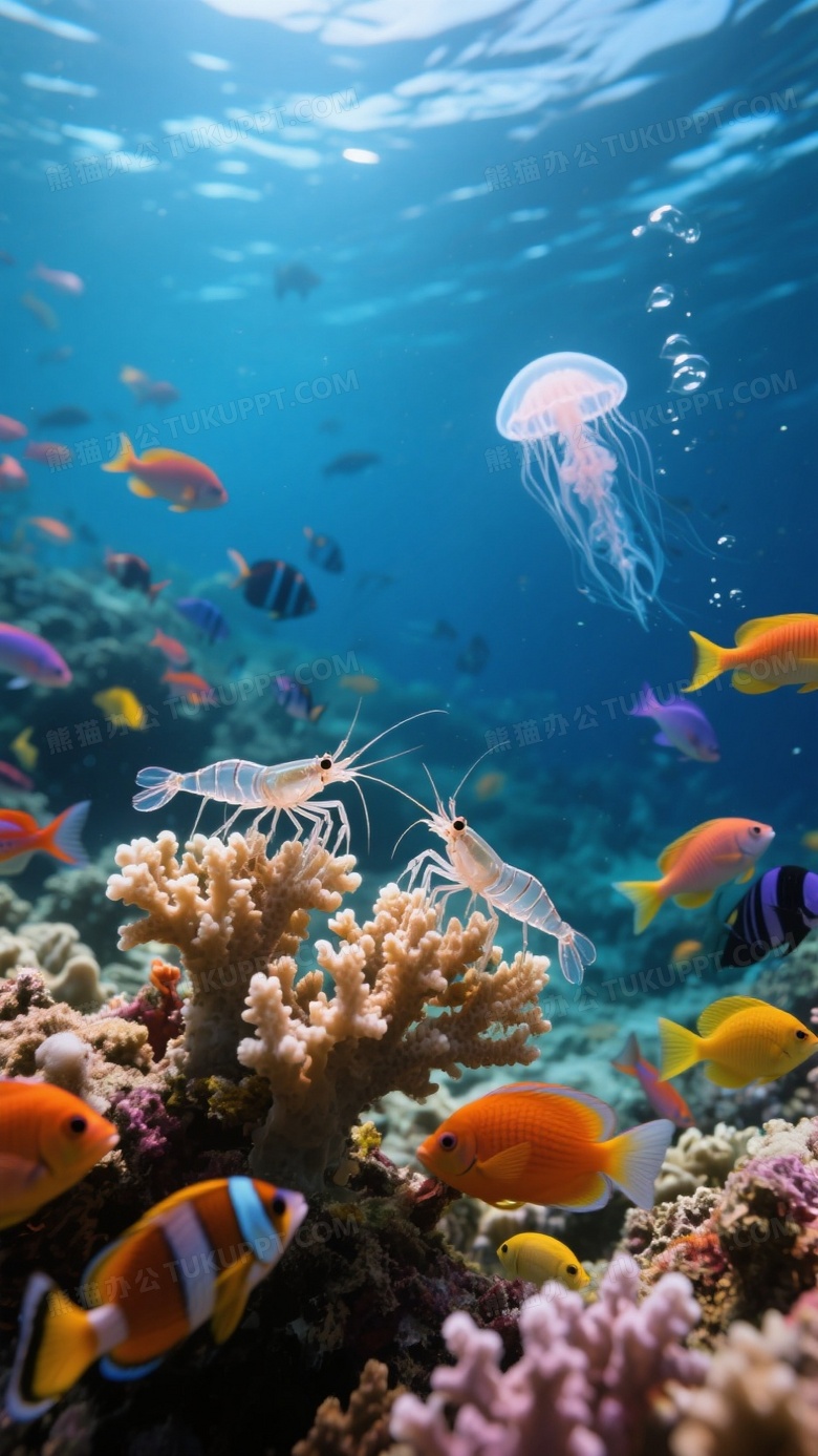 水下摄影美丽的珊瑚礁和五彩斑斓的鱼群