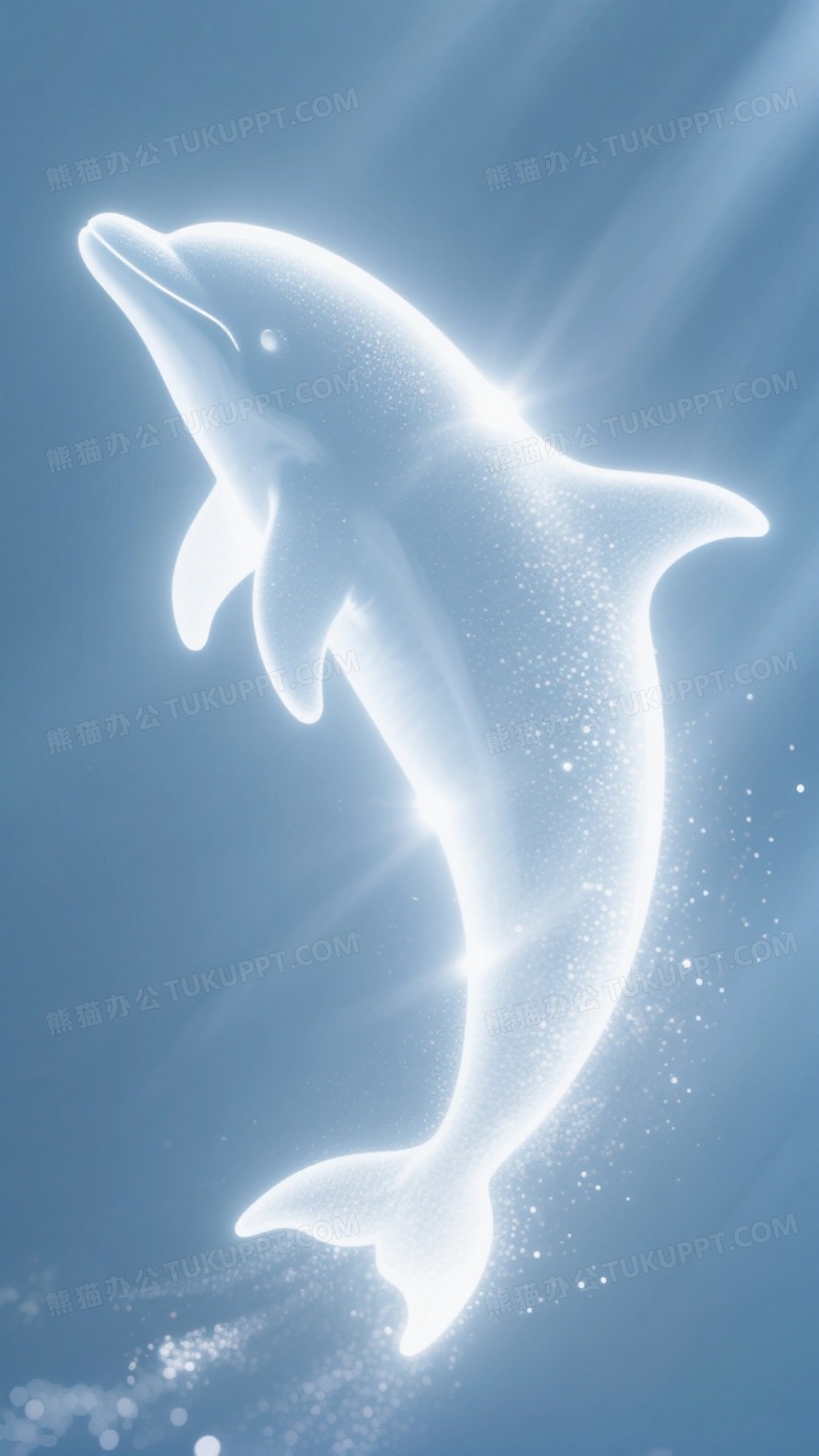 光影粒子勾勒成一条海豚的轮廓