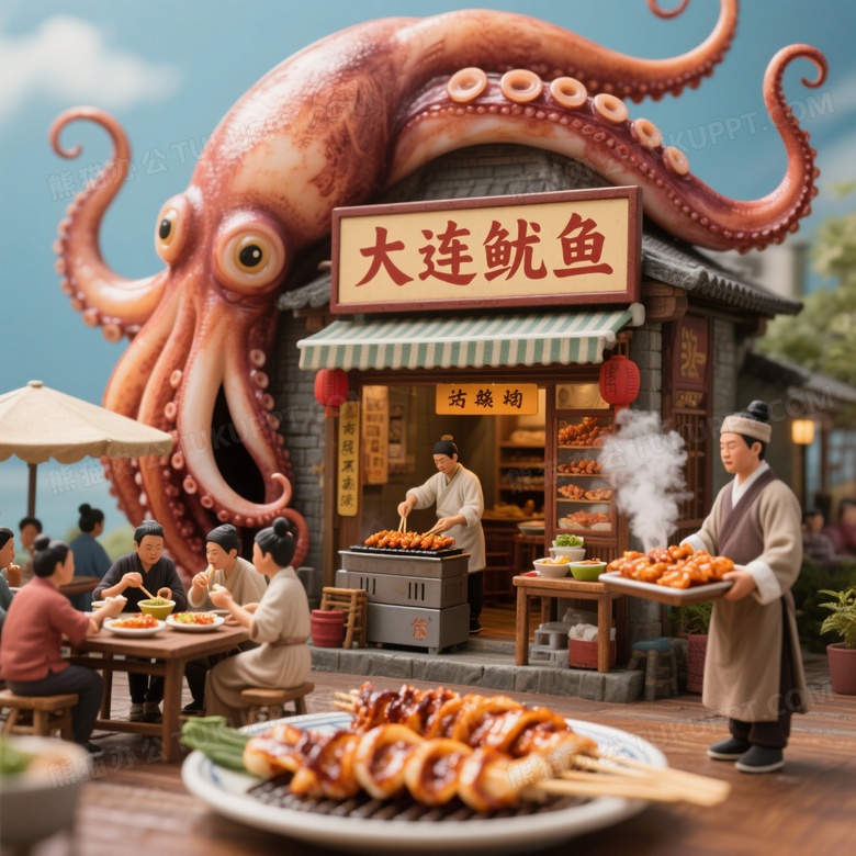 一个巨大的鱿鱼做成的店铺
