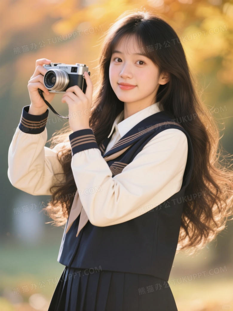 秋天氛围感摄影写真年轻时尚的小姑娘