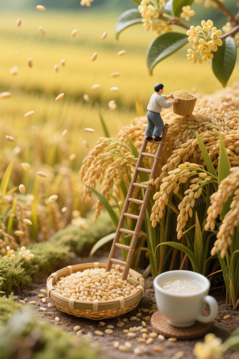 立体绘画田里的稻谷满天纷飞着下落的桂花