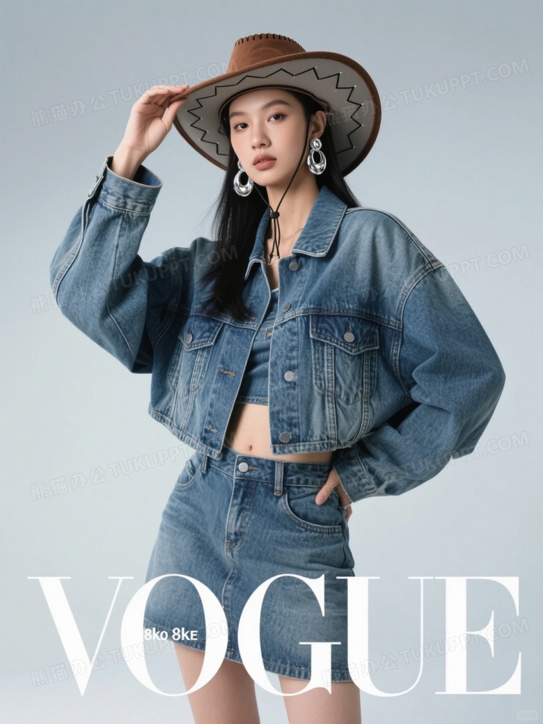 时尚杂志封面年轻女模特身穿ove