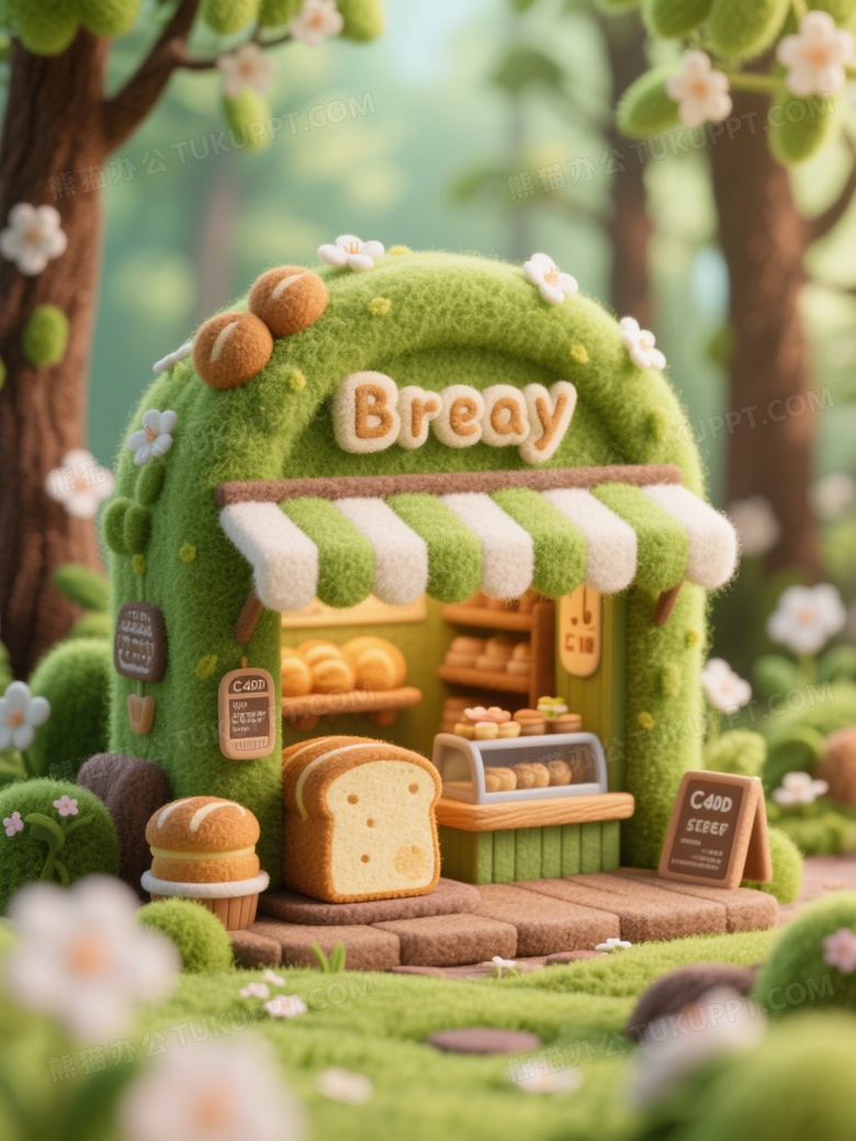 毛毡风格春天的森林面包店微距摄影