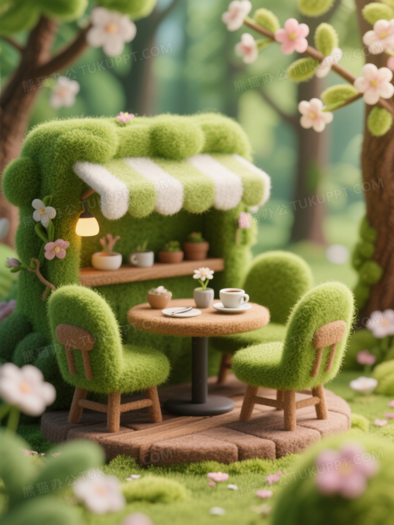 毛毡风格春天的森林咖啡馆