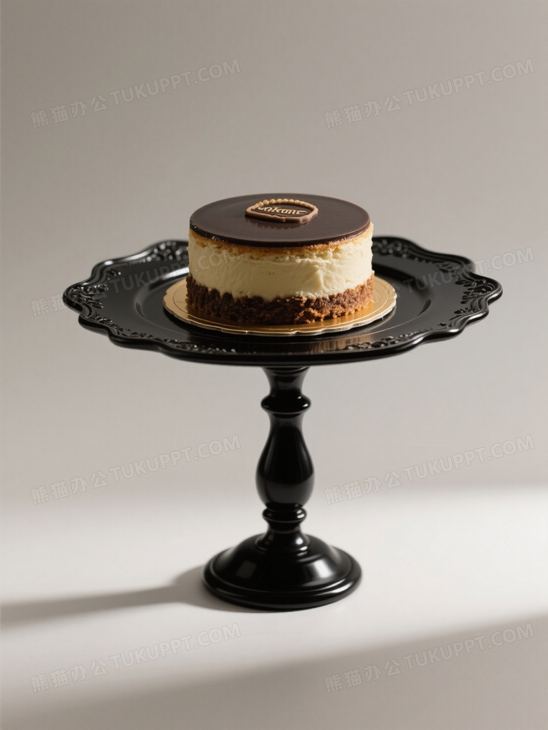 产品摄影一个蛋糕一个黑色欧式精致的高脚托盘