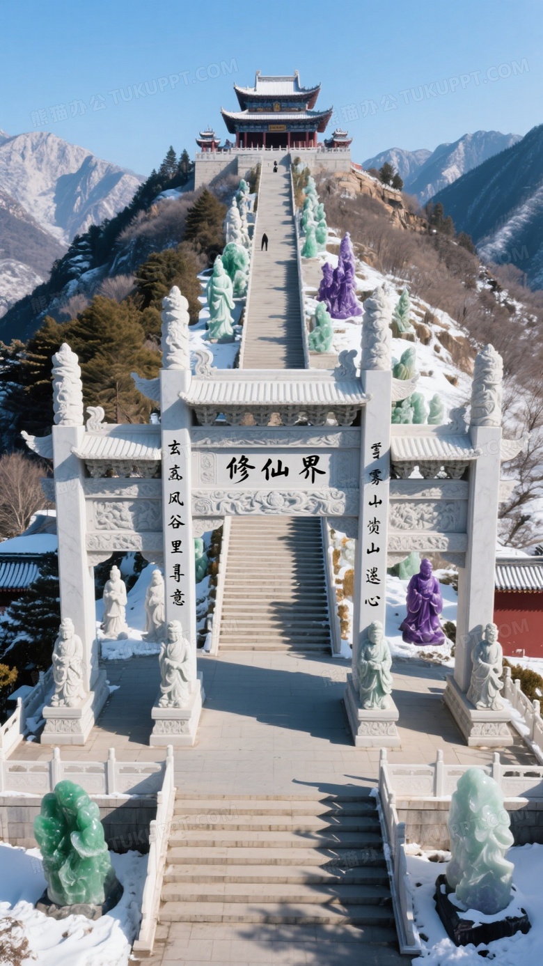 无人机航拍一座大山风景区冬天的壮观场面