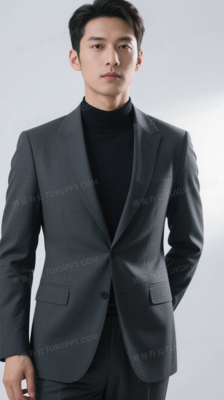 穿着深灰色修身西装的男士