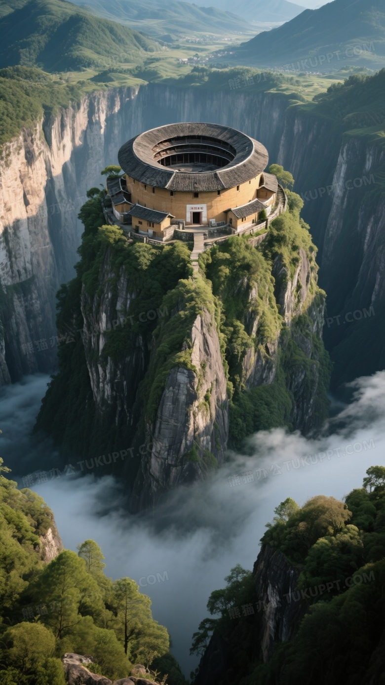 超现实主义摄影俯角画面中部为一座秀丽山峰