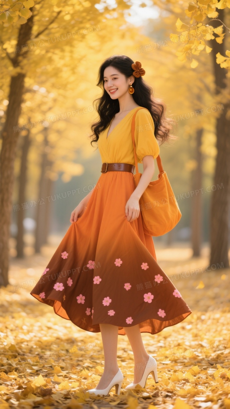 秋日银杏林金黄落叶铺满地面