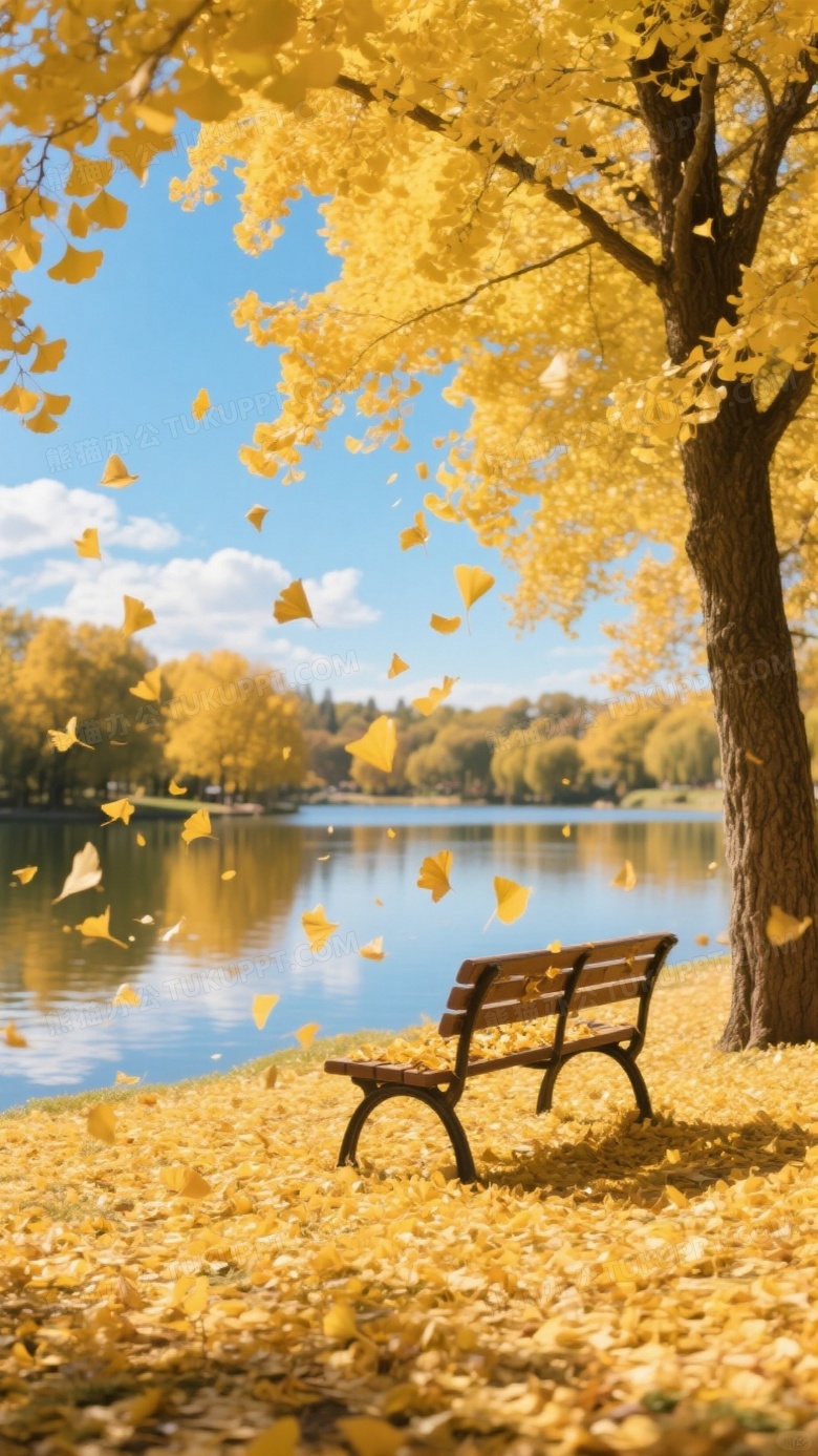 在一个宁静的公园中秋天悄然来临