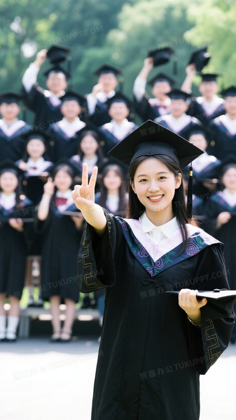 拍博士毕业照的美女大学生