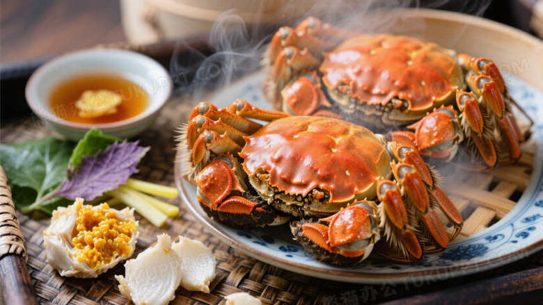 超高清写实三只大闸蟹