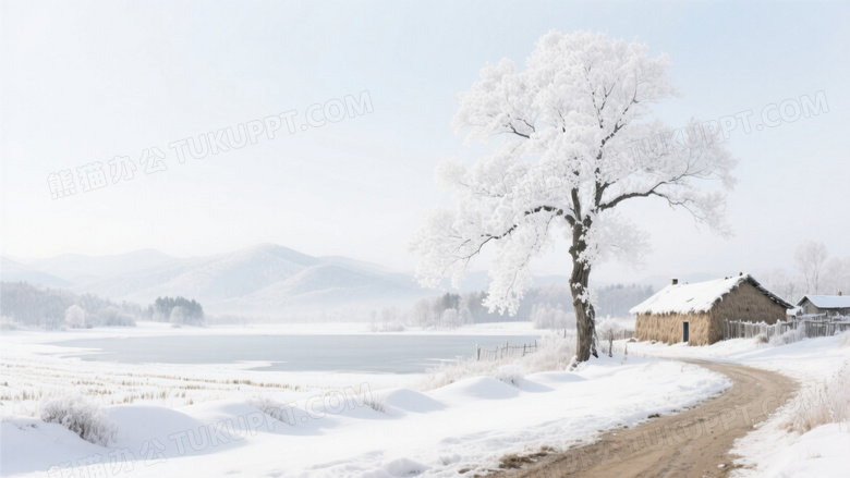 意境水墨画银白色的大地