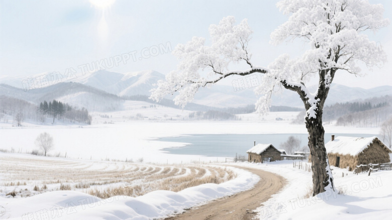 意境水墨画银白色的大地