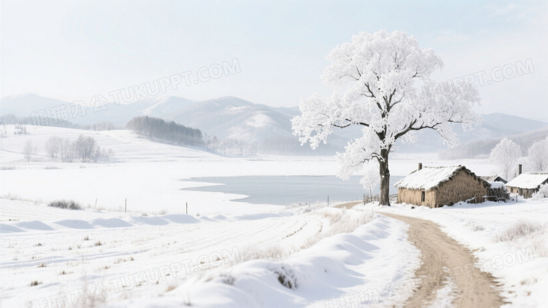 意境水墨画银白色的大地