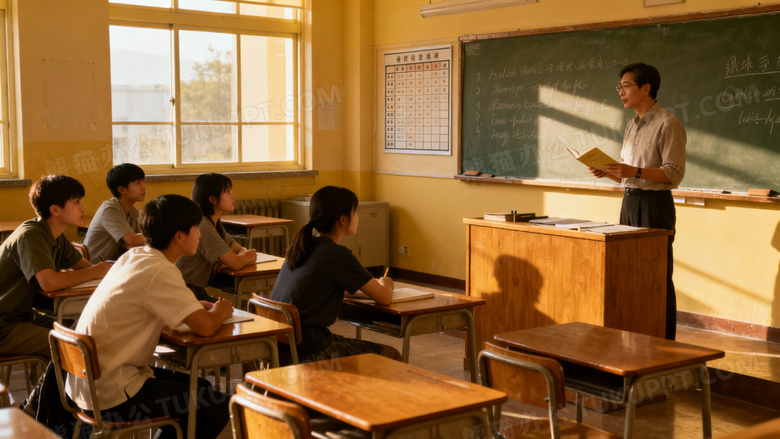 一群学生在认真的听老师讲课
