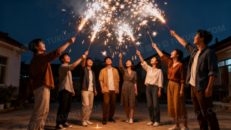 一群人在放烟花