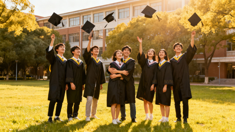 一群大学生毕业了很开心