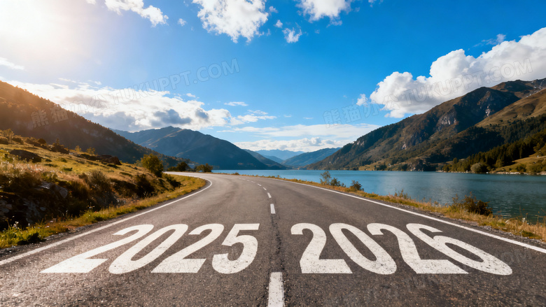 一条漂亮的道路上蓝天白云还有山山水水