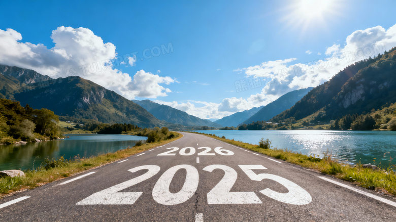 一条漂亮的道路上蓝天白云还有山山水水