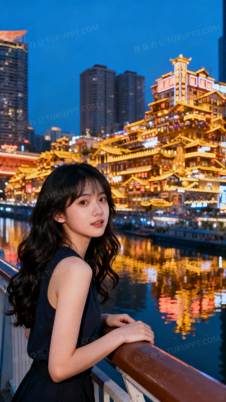 夜晚漂亮可爱女生长发