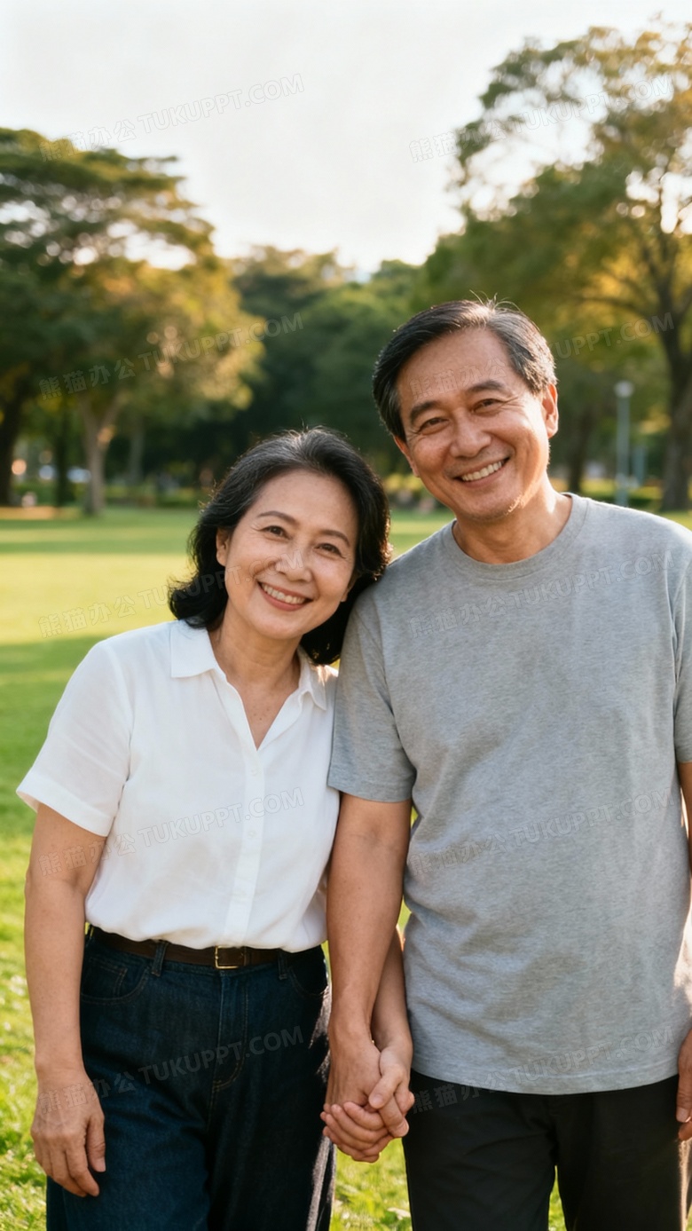 一对夫妻手牵手很开心恩爱