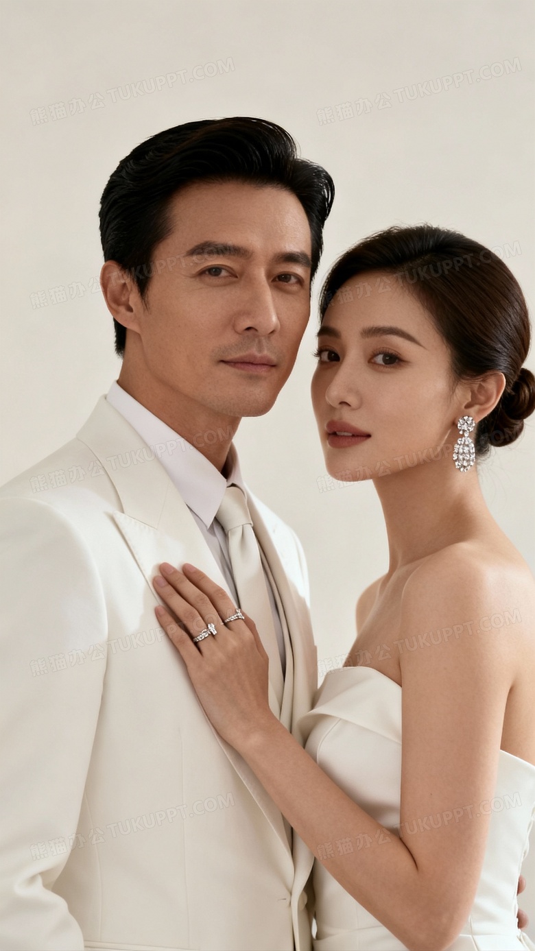 一对明星情侣身着正式的西装套装