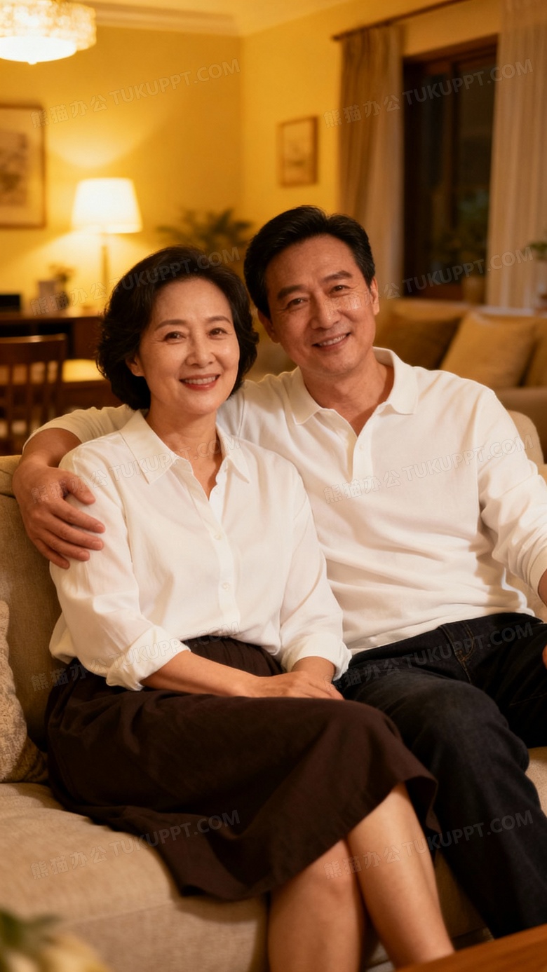 夫妻同款白色上衣男子深色裤子