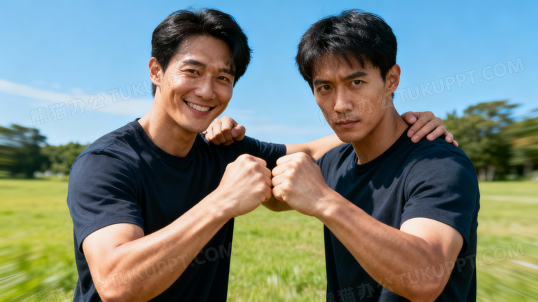 2个男人相互加油打气的照片