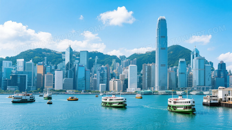 维多利亚港摩天楼群全景图片