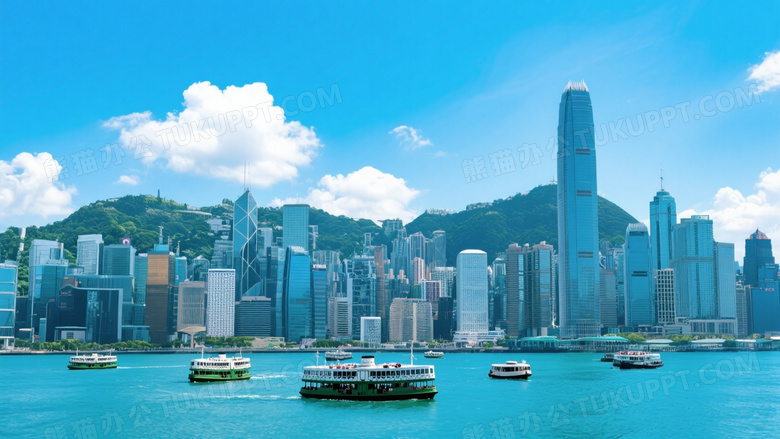 维多利亚港天际线全景图片