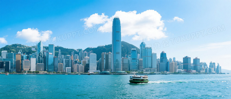 维多利亚港全景高楼林立图片