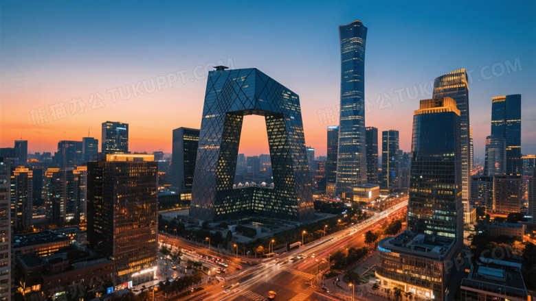 北京国贸CBD夜景侧逆光图片