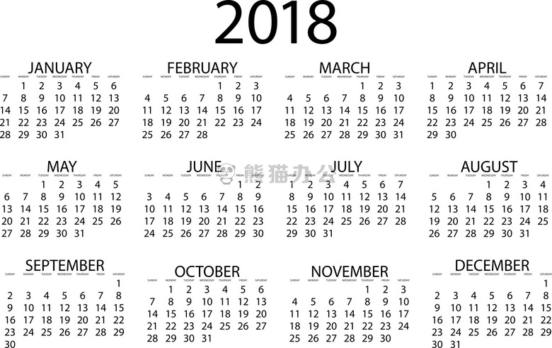 2018年日历全年表图片