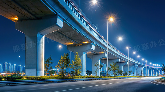 夜晚城市高架桥灯光图片